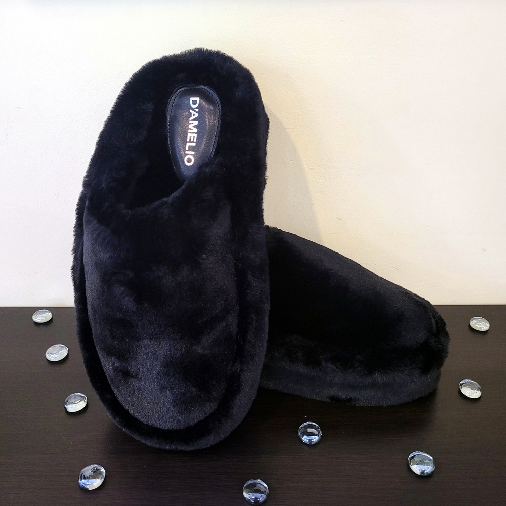 D'Amelio Black Faux Fur Slippers